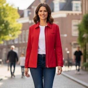 Jordan & Cole Blazer Jacket Womens Sz Large Red Full Zip Knit Lined Pockets Vtg